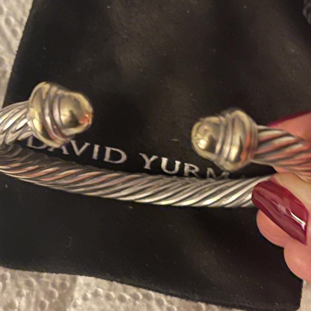David Yurman Silver and Gold Cable Cuff - Picture 2 of 10